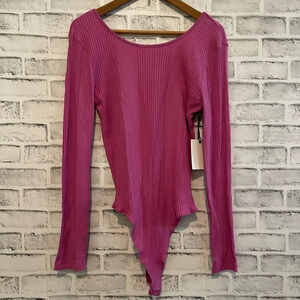 NWT! Urban Rebel pink long sleeve bodysuit criss-cross back XL